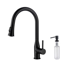 KIBI Napa Single Handle High Arc Pull Down Kitchen Faucet With Soap Dispenser in Matte Black Finish - C-KKF2005MB-KSD100MB