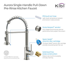 Kibi Aurora Single Handle High Arc Pull Down Kitchen Faucet In Brushed Nickel Finish - KKF2003BN