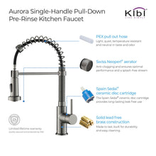 Kibi Aurora Single Handle High Arc Pull Down Kitchen Faucet In Titanium Finish - KKF2003TT