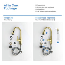Kibi Bari Single Handle Pull Down Kitchen and Bar Sink Faucet With Soap Dispenser in Brushed Gold Finish - C-KKF2015BG-KSD100BG