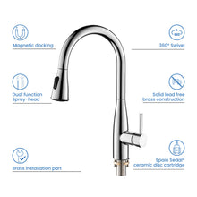Kibi Bari-T Single Handle Pull Down Kitchen Sink Faucet With Soap Dispenser in Chrome Finish - C-KKF2016CH-KSD100CH