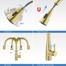Kibi Bari-T Single Handle Pull Down Kitchen Sink Faucet in Brushed Gold Finish - KKF2016BG
