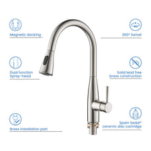 Kibi Bari-T Single Handle Pull Down Kitchen Sink Faucet in Brushed Nickel Finish - KKF2016BN