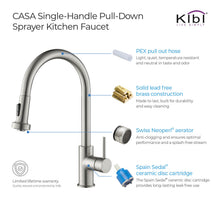 Kibi Casa Single Handle High Arc Pull Down Kitchen Faucet in Brushed Nickel Finish - KKF2002BN