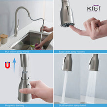 Kibi Cedar Single Handle High Arc Pull Down Kitchen Faucet With Soap Dispenser in Brushed Nickel Finish - C-KKF2010BN-KSD101BN