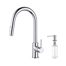 Kibi Circular Single Handle Pull Down Kitchen Faucet With Soap Dispenser in Chrome Finish - C-KKF2013CH-KSD100CH
