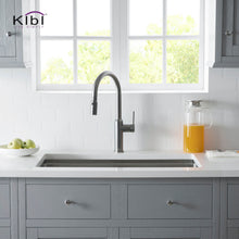 Kibi Hilo Single Handle High Arc Pull Down Kitchen Faucet With Soap Dispenser in Titanium Finish - C-KKF2008TT-KSD100TT