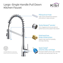 Kibi Largo Single Handle Pull Down Kitchen Faucet With Soap Dispenser in Chrome Finish - C-KKF2006CH-KSD100CH