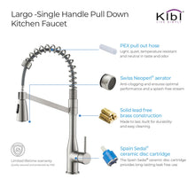 Kibi Largo Single Handle Pull Down Kitchen Faucet in Brushed Nickel Finish - KKF2006BN