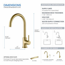 Kibi Lowa Single Handle High Arc Kitchen Bar Sink Faucet With Soap Dispenser in Brushed Gold Finish - C-KKF2001BG-KSD100BG