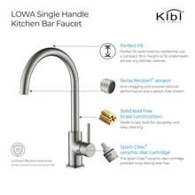 Kibi Lowa Single Handle High Arc Kitchen Bar Sink Faucet With Soap Dispenser in Brushed Nickel Finish - C-KKF2001BN-KSD100BN