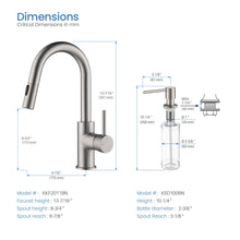 Kibi Luxe Single Handle High Arc Pull Down Kitchen Faucet With Soap Dispenser in Brushed Nickel Finish - C-KKF2011BN-KSD100BN