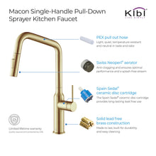 Kibi Macon Single Handle High Arc Pull Down Kitchen Faucet With Soap Dispenser in Brushed Gold Finish - C-KKF2007BG-KSD100BG