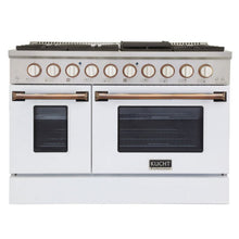GREE Kucht 48 Inch Pro-Style KDF Series Customized Natural Gas Stainless Steel Dual Fuel Range with White Oven Door - KDF481-Customized W-Gold