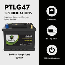 PowerTex 2012 Audi A5 Car Battery BCI Group 47 H5 Lithium LiFePO4 Replacement Automotive Battery - PTLG47-112