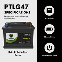 PowerTex 2022 Volkswagen Vento L4 1.6LReplacement Car Battery BCI Group 47 Lithium LiFePO4 Automotive Powertex Battery - PTLG47-0101