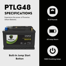 PowerTex 2024 Chevrolet Blazer V6 3.6L Replacement Car Battery BCI Group 48 Lithium LiFeP - PTLG48-0233O4 Automotive Powertex Battery