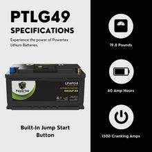 PowerTex 2023 Audi RS5 V6 2.9LReplacement Car Battery BCI Group 49 Lithium LiFePO4 Automotive Powertex Battery - PTLG49-0230