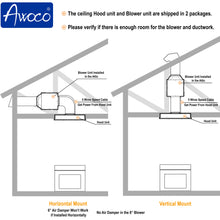 Awoco RH-IT08-R Ceiling Mount 14-1/2”D Super Quiet Split Stainless Steel Range Hood, 4-Speed, 1000 CFM, Mesh Filters, Remote Control with 8” Blower - RH-IT08-R30-COLD