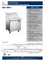 SABA SPS-27-12M - 27" One Door Commercial Mega-Top Sandwich Prep Table with 12 Pans