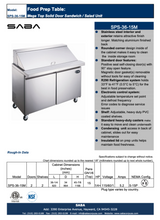 SABA SPS-36-15M - 36" Two Door Commercial Mega-Top Sandwich Prep Table with 15 Pans