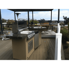 Kokomo Fire 9' BBQ Island with 4 foot Round Bar and 4 Burner Built In BBQ Grill