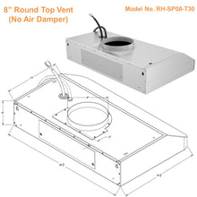 Awoco RH-SP08-T Super Quiet Split Stainless Steel Under Cabinet Range Hood, 4 Speeds, 8" Round Top Vent, 1000CFM, with LED Lights - RH-SP08-T30