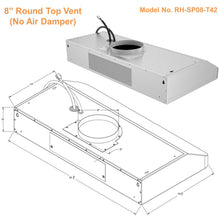 Awoco RH-SP08-T Super Quiet Split Stainless Steel Under Cabinet Range Hood, 4 Speeds, 8" Round Top Vent, 1000CFM, with LED Lights - RH-SP08-T30
