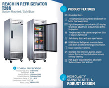 Chef AAA - T28R Commercial 27" Reach-In Refrigerator Solid 1 Door 17.7 cu.ft. - T28R