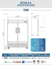 Chef AAA - T55R Commercial 55" Reach-In Refrigerator Solid 2 Door 40 cu.ft. NSF