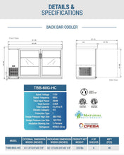 Chef AAA - TBB-60G-HC, Commercial 61" Glass Door Back Bar Refrigerator 15.2 cu.ft. - TBB-60G-HC