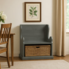 Char-Griller Eulie Hall Foyer Bench Seat w Rattan Basket, Rustic Blue Mahogany Wood -BM324906 - SKU_1769849883166_664
