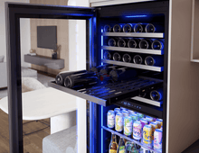 ZEPHYR Presrv Wine and Beverage Cooler, 24in, Full Size, SS+Glass, Reversible Door, 2 Zones in Stainless Steel - PRWB24F02BG