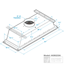 Victory Range 42 Inch 900 CFM Flush Ceiling Mount Range Hood in Stainless Steel - Horizon